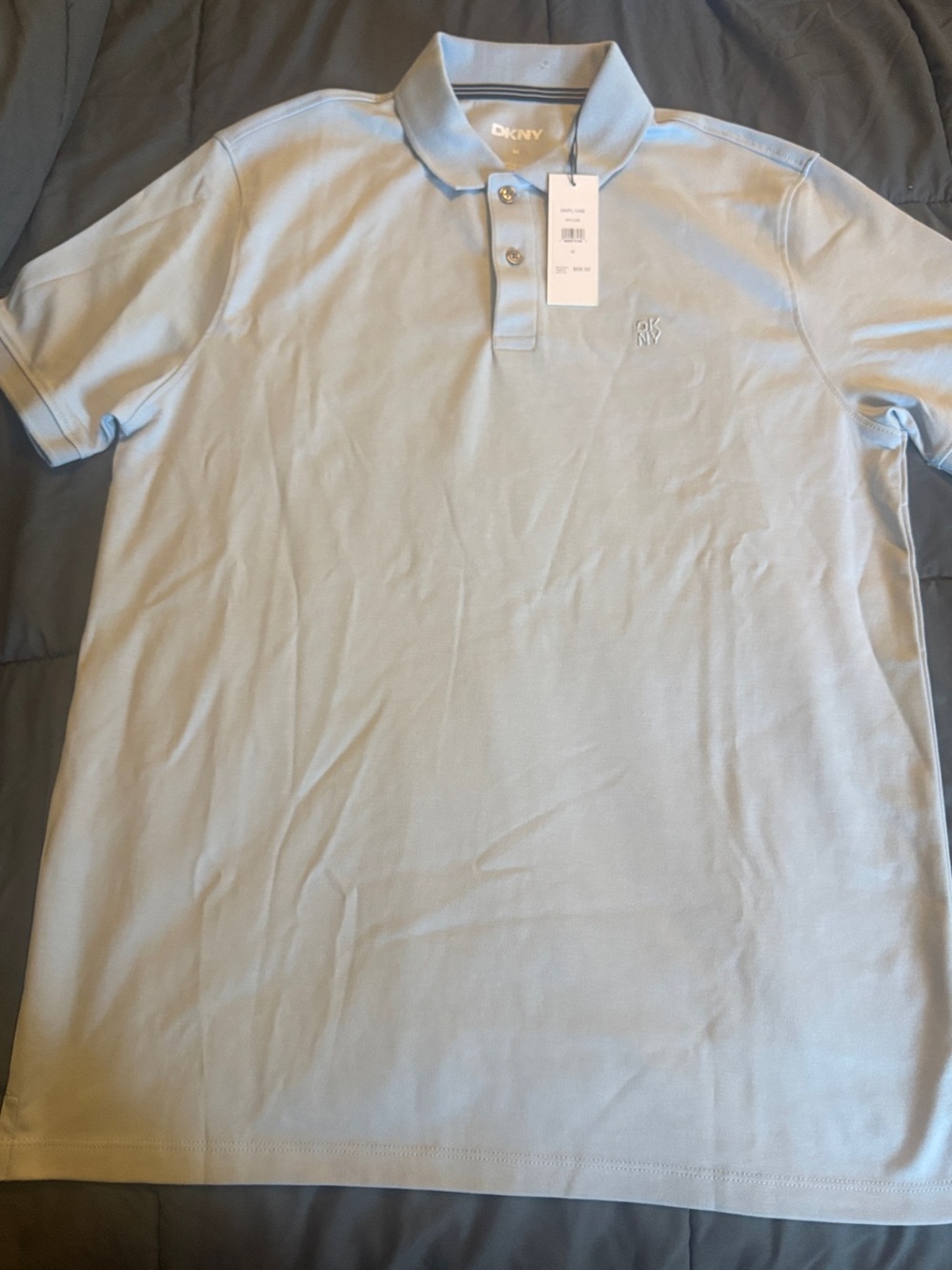 DKNY Men's Pale Blue Polo Shirt with Embroidered Logo